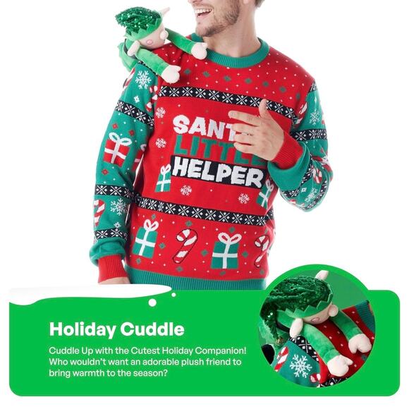 Giggling Getup Men’s XL Holiday Sweater w/ Snap-On Elf – New in Box - Picture 6 of 6